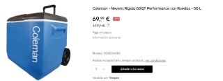 Nevera rígida Performance 60QT (56 L) con ruedas de Coleman por 69.99€