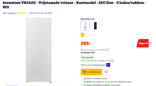 Inventum VR1420 - Vrijstaande vriezer voor €285 bij Bol