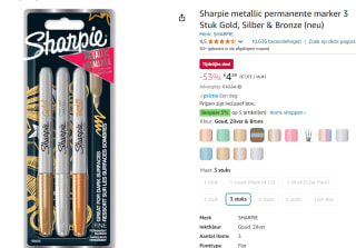 Viltstift Sharpie rond fijn metallic assorti blister à 3 stuks voor €4,89 bij Amazon