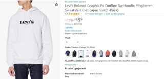 Levi's heren sweatshirt (wit) voor €15,98 bij Amazon