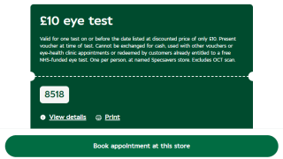 Acquire Specsavers' £10 off eye test