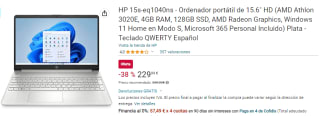 Portatil HP 15s-eq1040ns AMD Athlon 3020E, 4GB RAM, 128GB SSD por 229,99€