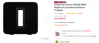 Subwoofer Sonos SUB-B-GEN3 NegEcual por $11,069 en Linio