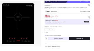 Placa de inducción portátil LEXIE. 2000W marca Fagor por 38.25€ (Cuenta Nueva 26.25€)