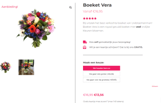 20% korting op alle boeketten bij Uwbloemenman