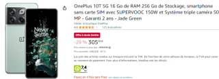 Smartphone 6,7" OnePlus 10T 5G à 305€