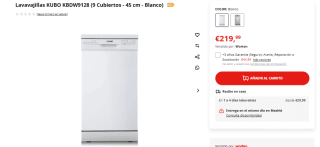 Lavavajillas KUBO KBDW9128 de 9 Cubiertos - 45 cm por 219,99€