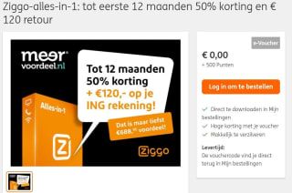Ziggo-alles-in-1: tot eerste 12 maanden 50% korting en € 120 retour voor 500 ING rentepunten