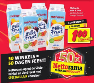2 pakken Melkunie Milk & Fruit voor €1 bij De Nettorama