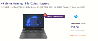 HP Victus Gaming laptop 15-fa1024nd voor €939 bij Azerty