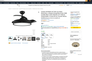 Ventilador Cecotec de Techo con Aspas Retráctites y Lámpara EnergySilence Aero 4280 Invisible Black 40W Diámetro 42" por 54,62€