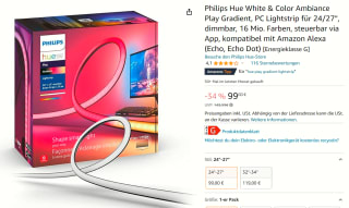 Philips Hue Play gradient lightstrip PC monitor - wit en gekleurd licht – 24-27 inch monitor voor €99 bij Amazon