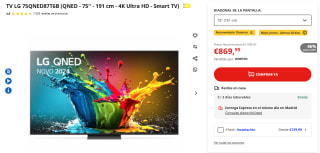 TV LG 75QNED87T6B QNED - 75'' 4K Ultra HD por 869,99€