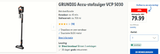 Grundig Steelstofzuiger Model VCP 5030 met dweil-functie voor €79,99 in de Lidl webshop