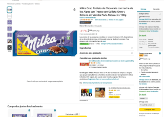 3 Milka Oreo Tableta de Chocolate con Leche de los Alpes con Trozos con Galleta Oreo y Relleno de Vainilla Pack Ahorro por 2,84€