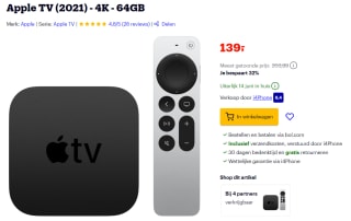 Apple TV (2021) - 4K - 64GB voor €139 bij Bol.com