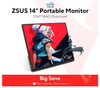 ZSUS 2160*1440 14-inch 2K Draagbare Monitor 60HZ voor €50,99 dmv code bij Aliexpress