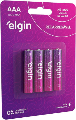 Pilha recarregável da Elgin, modelo AAA Blister de 1000mAh - R$ 21,76