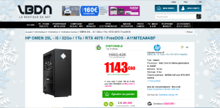 PC Gaming HP Omen, Intel I5 14400F, Nvidia RTX 4070 Super, Ram 32Go DDR5, SSD 1To Gen4 TLC - 600W Gold à 1143,60€