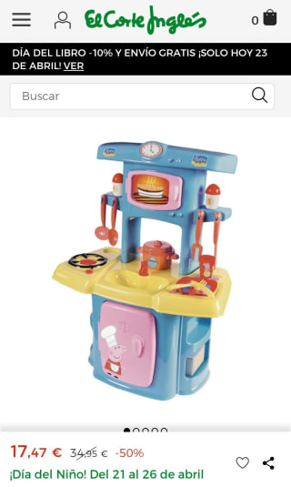 Peppa Pig cocina con accesorios por 17,47€.