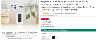Ring Binnen camera voor €34,99 met Amazon prime