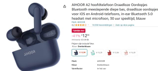 AIHOOR A2 hoofdtelefoon Draadloze Oordopjes voor €12,99 bij AMazon
