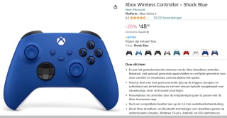 Microsoft Xbox X Wireless Controller Blauw voor €48 bij Amazon
