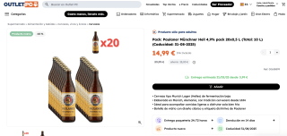 Pack: Paulaner Münchner Hell 4,9% pack 20x0,5 L por solo 14,99€