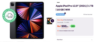 Apple iPad Pro (2021) - 12.9 inch - WiFi - 1TB - voor €999 bij Ibood