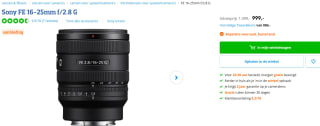 Sony FE 16-25mm f/2.8 G objectief (SEL1625G.SYX) voor €999 bij Coolblue