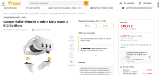 Casque réalité virtuelle et mixte Meta Quest 3 512 Go Blanc à 549,99 €