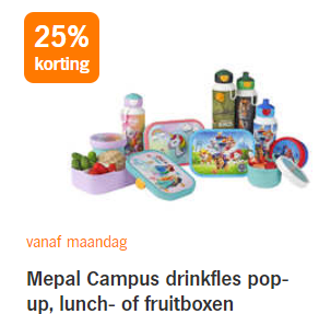Mepal Campus drinkfles pop-up, lunch- of fruitboxen met 25% korting bij de AH