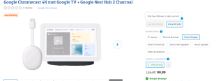 Google Chromecast met Google TV (HD) + Google Nest Hub (Gen. 2) voor €99,99 bij Coolblue