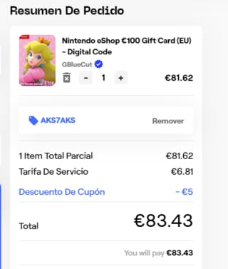 Saldo nintendo eshop de 100€ por solo 83,45€