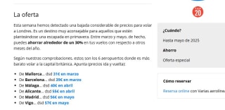 Vuelos a Londres al precio de una cena desde 31€ a 57€