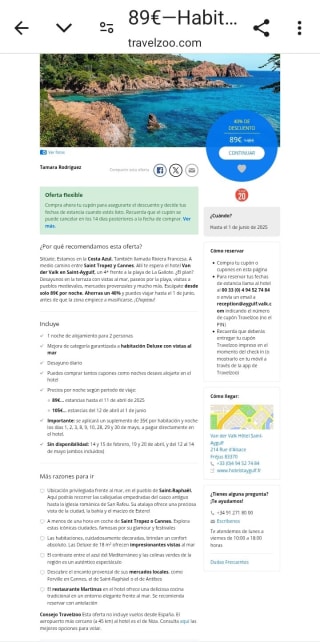 Costa Azul vistas al mar desde 89€ para 2 personas.