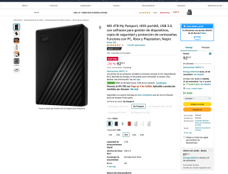 Disco duro externo 4TB WD negro por solo 92,56€
