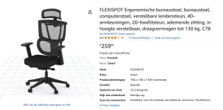 Flexispot Ergonomische Stoel voor €259,99 bij Amazon