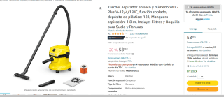 Aspirador Kärcher en seco y húmedo WD 2 Plus V-12/4/18/C por 58.99€