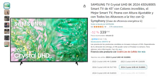 Samsung TV 43" Crystal UHD 8K 2024 43DU8005 por 339,15€