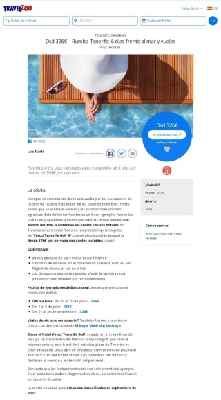 Tenerife 6 dias + Vuelos desde 326€ por persona.