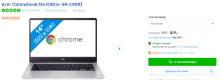 Acer Chromebook 314 (CB314-3H-C99X) 4/64GB voor €219 bij Coolblue