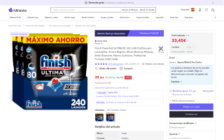 Pastillas para lavavajillas Finish Powerball Ultimate 240 unidades por 33,45€