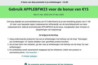 €15 GRATIS amazon tegoed bij aankoop €100 aan Apple giftcard