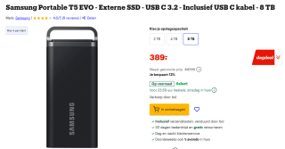 Samsung Portable T5 EVO 8TB SSD voor €389 bij Bol