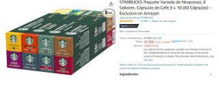 STARBUCKS Paquete Variado de Nespresso, 8 Sabores, Cápsulas de Café 8 x 10 (80 Cápsulas) por 20.79€