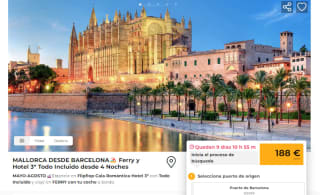 Viaje a Mallorca desde Barcelona desde 4 noches Ferry con hotel 3* todo incluido por solo 188€