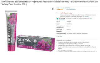Pasta de Dientes Natural Vegana para Reducción de la Sensibilidad y Fortalecimiento del Esmalte Sin Sodio y Flúor Sensitive 100 g BIOMED por 3.79€