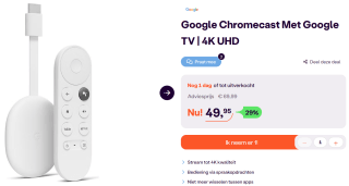 GOOGLE Chromecast 4K met Google TV - Wit voor € 49,95 bij Ibood