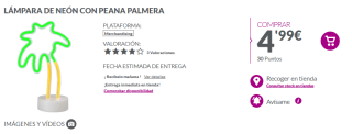 Lámpara de Neón con Peana Palmera por 4,90€